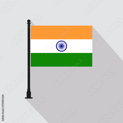 Flat India Rectangle Flag Pole in Official Colors