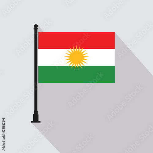 Flat Iraqi Kurdistan Rectangle Flag Pole in Official Colors