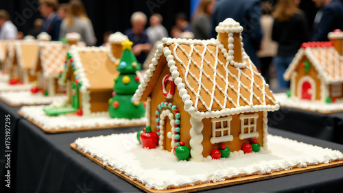 An image of a gingerbread house competition or exhibition, showcasing a variety of creative and elaborate designs.