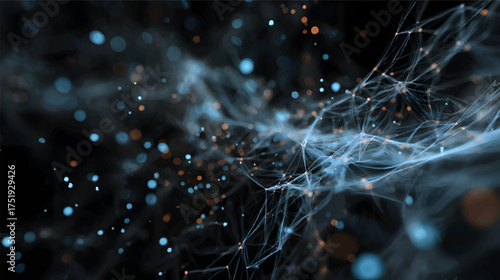 Abstract representation of a digital network with glowing blue lines and nodes, creating a sense of movement and depth