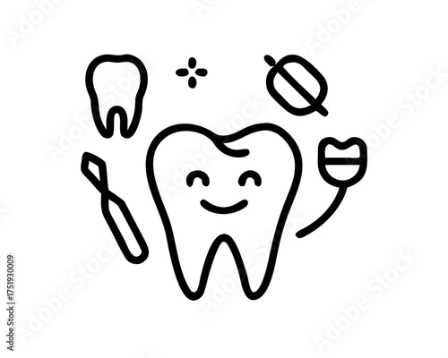 Dental health and hygiene with happy tooth
