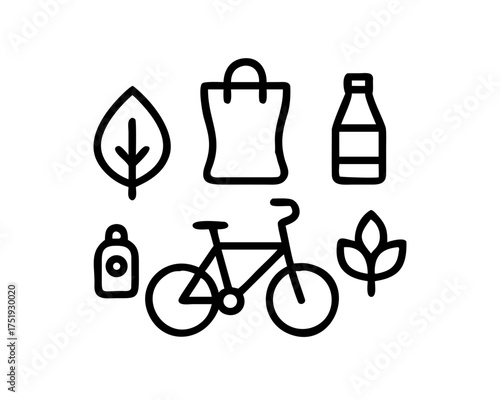 Ecofriendly lifestyle icons for sustainable living