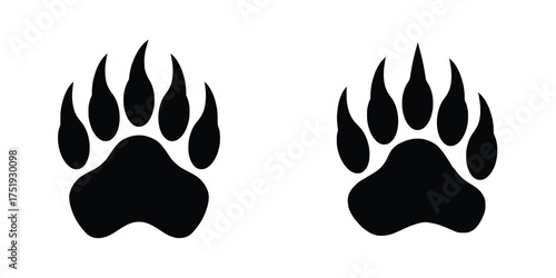 Bear paw print with claws concept. Bear footprint design illustration, vector.