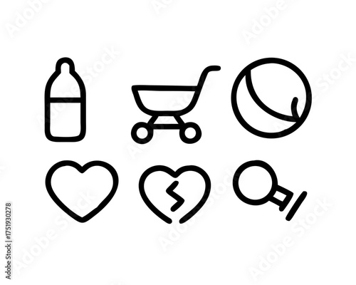 Illustration of baby and love related items