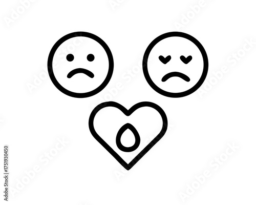 Sadness and heartbreak depicted with two sad faces and a bleeding heart