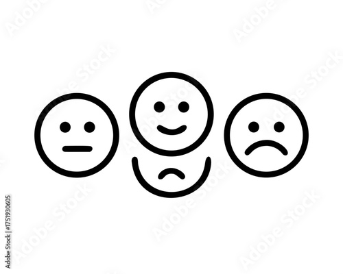 Three faces showing neutral, happy, and sad moods