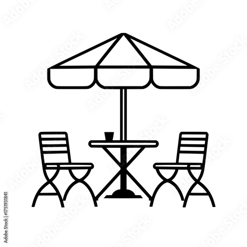 Outdoor Cafe Patio Table and Chairs Icon Under Umbrella