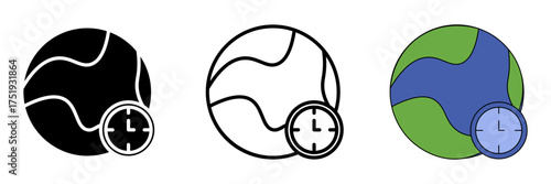 Global time colors icon set on white background