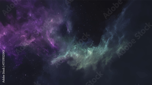 A vibrant cosmic scene featuring colorful nebulae and stars against a dark background