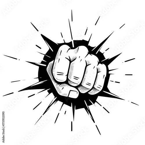 Fist Punching Forward with Explosion Effect Vector Illustration
