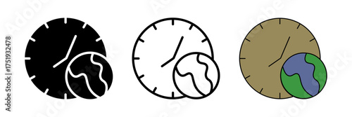 Global time icon set on white background
