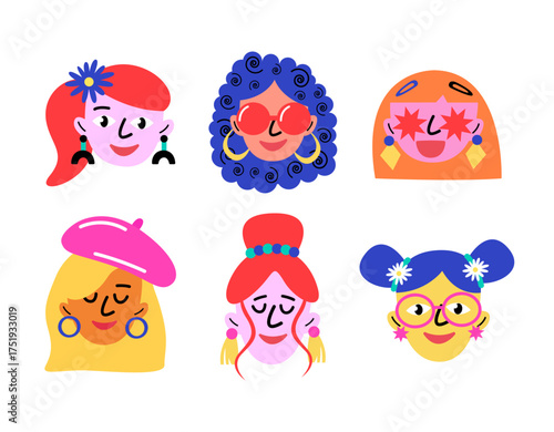 Illustration of girls' faces on a white background.