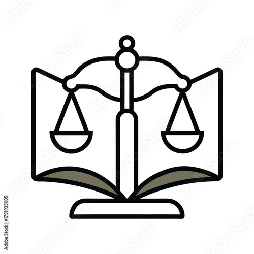 Scales of justice balanced on an open book symbolizing law and knowledge.