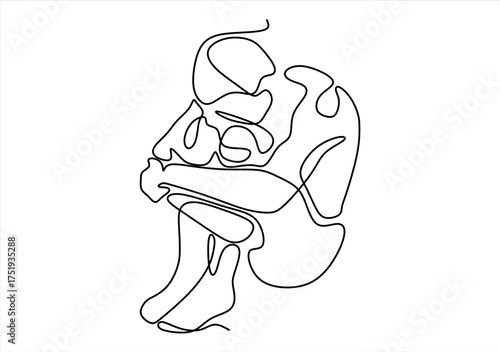 Continuous Line Art of a Person in Thoughtful Solitude. line icon-continuous line drawing. Editable stroke. 
