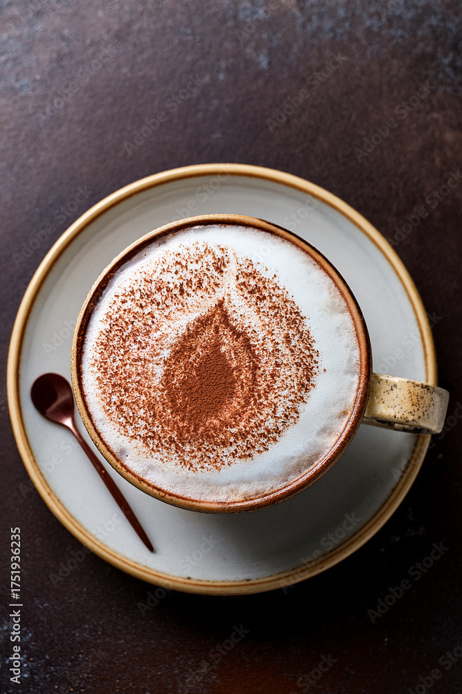 Fototapeta premium Close-up of creamy cappuccino in clear cup inspiring educational interest in coffee art and promoting sustainable living through mindful consumption 