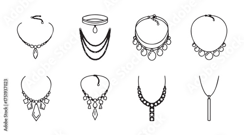 Collection of elegant sketch style necklaces for jewelry design and fashion concepts vector
