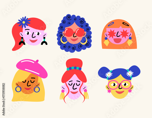 Illustration of girls' faces on a light beige background.
