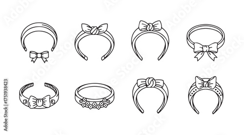 Collection of hand drawn headbands with bows and ribbons elegant hair accessories vector