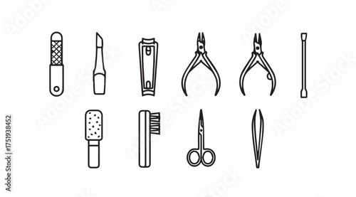 Collection of nail care tools and manicure pedicure instruments for personal grooming vector