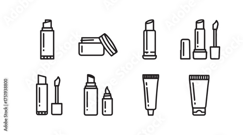 Collection of hand drawn cosmetic and beauty product icons for makeup and skincare applications vector