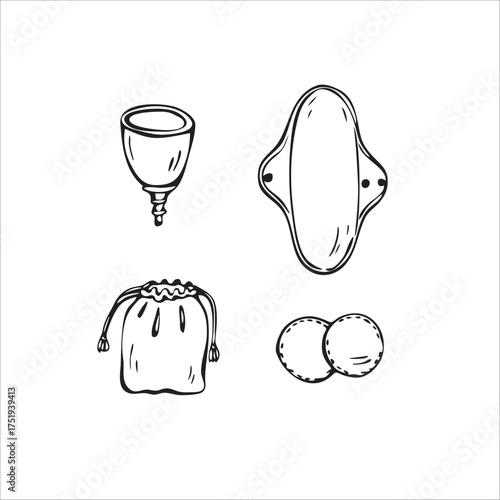 Cloth Menstrual pad and Cup in doodle style