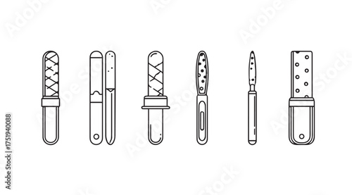 Set of six nail files and buffers for manicure and pedicure services vector