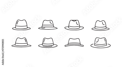 Collection of classic fedora hats hand drawn sketch style fashion accessories vector