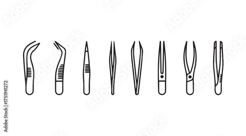 Collection of diverse tweezers precision tools for crafting surgery and laboratory use vector