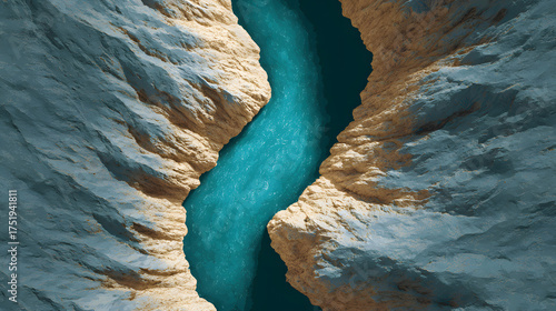 A river flowing between two steep canyon walls, showcasing the powerful forces of nature and geological formations