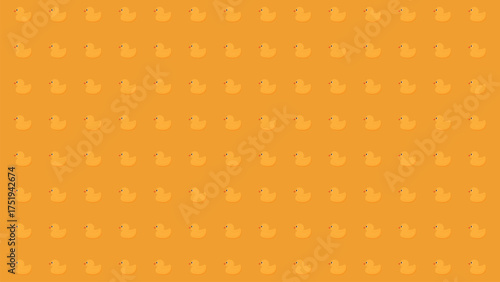 Seamless orange monochromatic background vector pattern of small, cute rubber ducks. Fun bath time repeat texture for textiles and wrapping paper