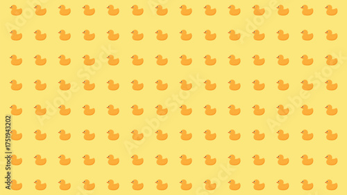 Seamless background vector pattern of cute rubber ducks on a bright yellow background. Cheerful bath time repeat texture design