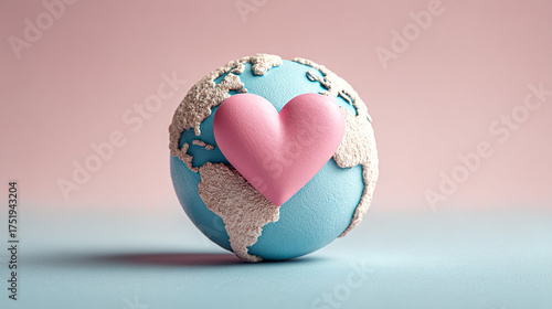 Heartfelt Earth. A pastel globe with a heart symbolizes love and unity across the world