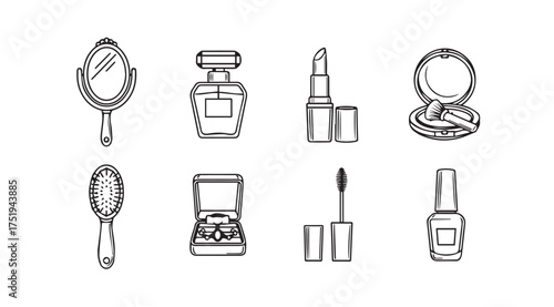 Set of classic beauty and cosmetics icons delicate sketch style perfect for fashion and style themes vector
