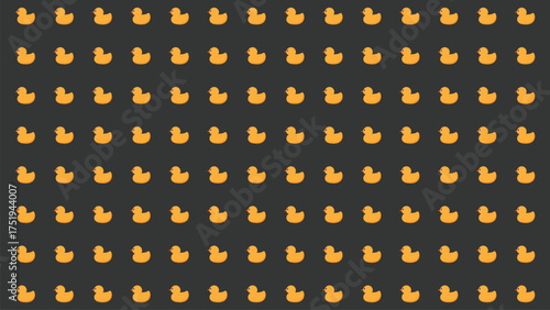 Cute orange rubber ducks in a seamless pattern on a charcoal gray background. Fun, repeating vector texture perfect for dark wallpaper or fabric print