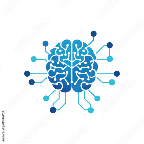 An abstract illustration of a human brain with connected digital circuits