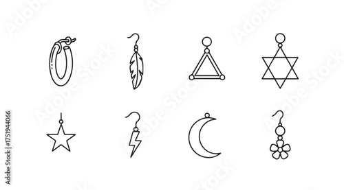 Collection of diverse earring charms sketches for jewelry design and fashion accessories vector
