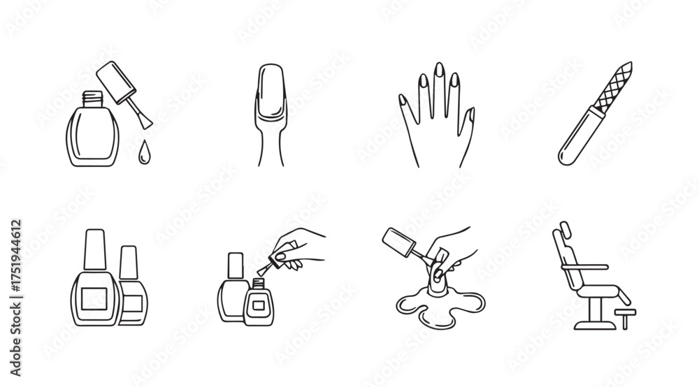 Fototapeta premium Hand drawn nail care icons set for beauty salon and manicure services collection vector