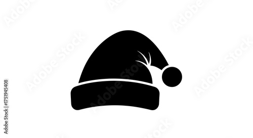 Icon of a black Christmas hat with a white pompom, perfect for holiday-themed designs and winter celebrations