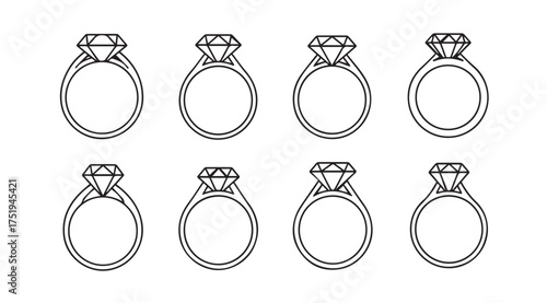Collection of elegant diamond engagement rings diverse styles and designs for jewelry design and luxury themes vector