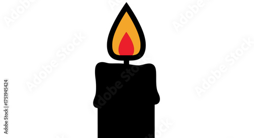 Stylized illustration of a black burning candle with a warm, glowing flame, symbolizing light, remembrance, and comfort in moments of solemnity or celebration