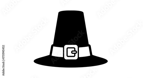 Pilgrim hat with a buckle, a classic symbol of Thanksgiving and early American history, perfect for holiday designs and educational content