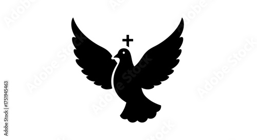 Peace Dove Silhouette with a Cross Symbol Above its Head, Representing Spirituality and Serenity