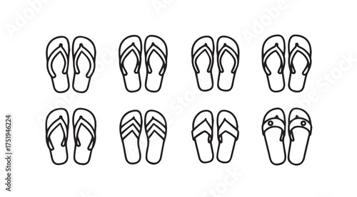 Set of eight hand drawn flip flop outlines perfect for summer beach vacation designs vector