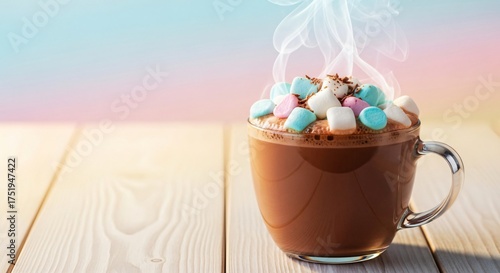 Hot chocolate with marshmallows winter holiday sweet treat