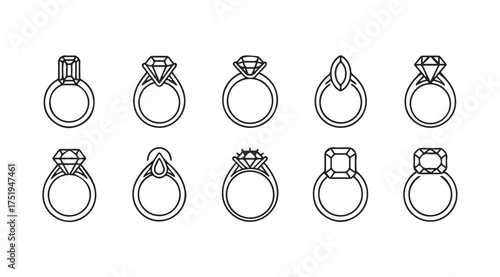 Εκτύπωση καμβά Collection of ten unique engagement rings in a line showcasing diverse gemstone