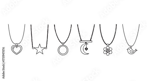 Collection of delicate necklaces with unique pendants fashion jewelry accessories vector