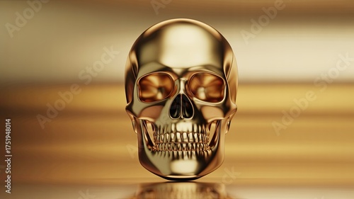 Golden skull on a blurred background, a symbol of mortality and the fleeting nature of life, a reminder to cherish every moment and live it to the fullest.
