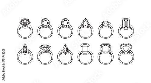 Collection of ten unique line art bottle designs ideal for jewelry packaging and cosmetics vector