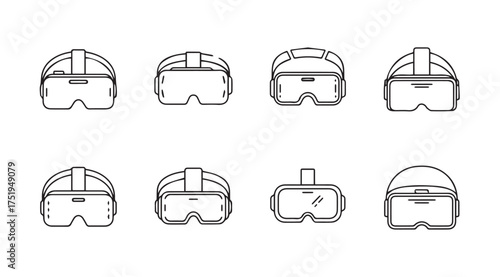 Collection of virtual reality vr headsets in diverse artistic styles for futuristic technology concepts vector