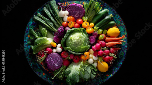 Top view of vibrant vegetables on a dark background, showcasing their natural beauty 